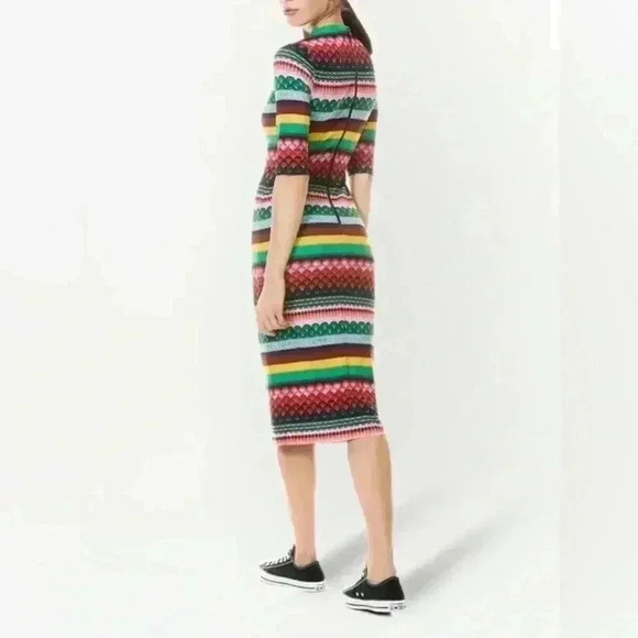 Alice + Olivia Delora Geo Fitted Bodycon Midi Dress 2 XS S Mock Neck Stripe 3/4 - Picture 8 of 11